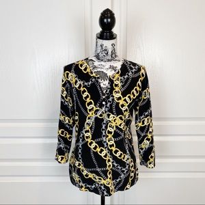 J. McLaughlin Chain Print Split Neck Sweater Black